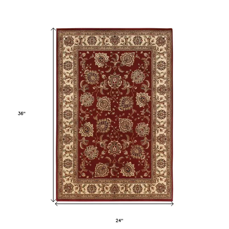 2' X 3' Red And Ivory Oriental Area Rug