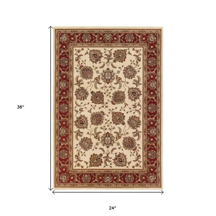 2' X 3' Ivory And Red Oriental Area Rug