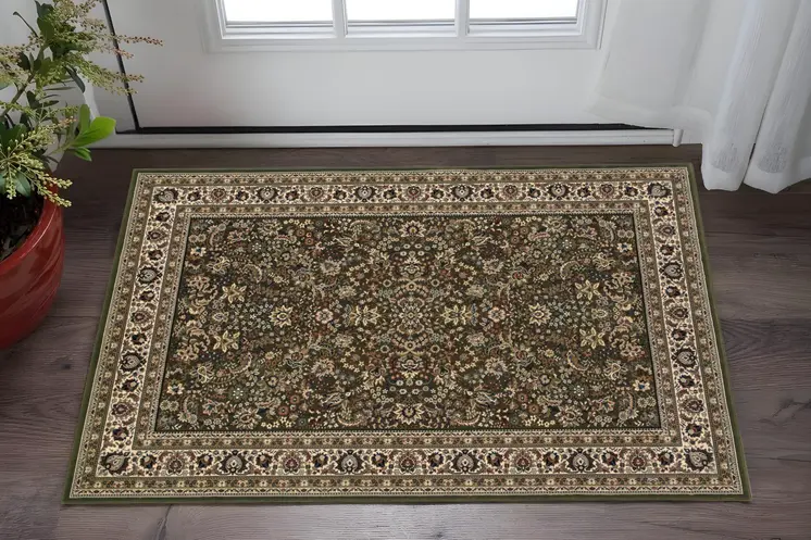 2' X 3' Green And Ivory Oriental Area Rug