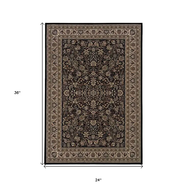 2' X 3' Black And Ivory Oriental Area Rug