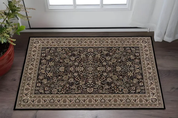 2' X 3' Black And Ivory Oriental Area Rug
