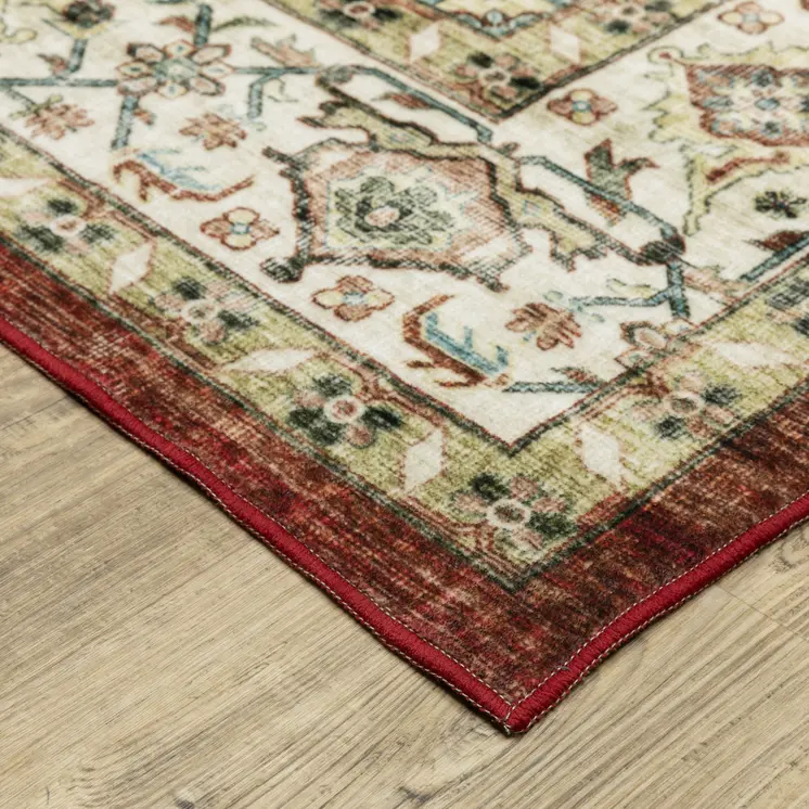 8' Red And Ivory Oriental Distressed Runner Rug