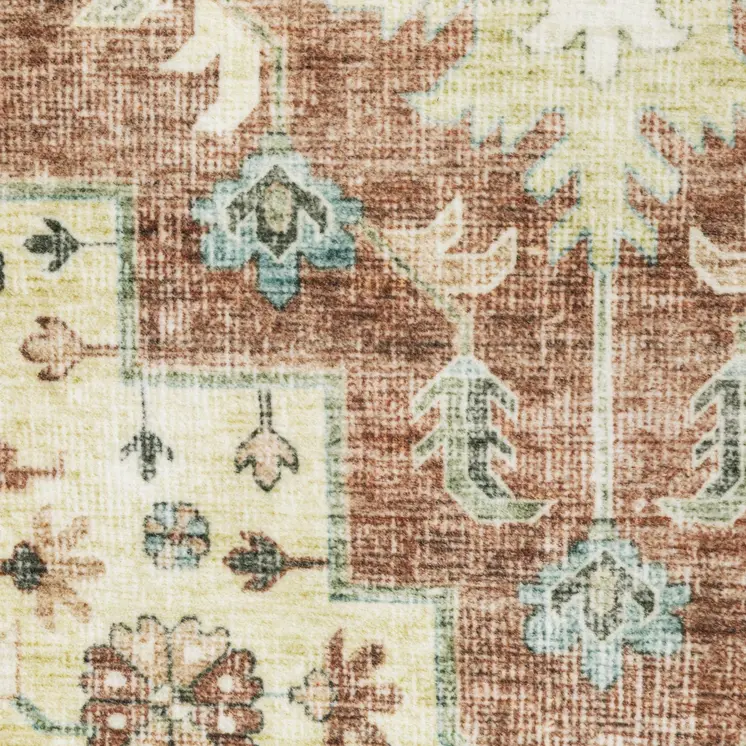 8' Red And Ivory Oriental Distressed Runner Rug
