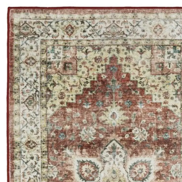 8' Red And Ivory Oriental Distressed Runner Rug