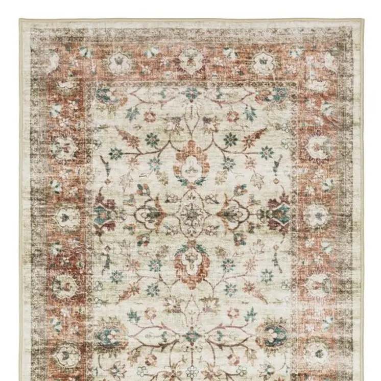 8' Ivory And Rust Oriental Distressed Runner Rug