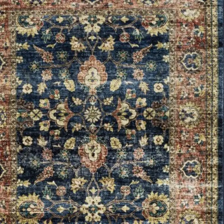 8' Blue And Rust Oriental Distressed Runner Rug