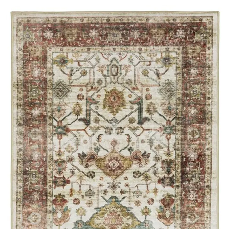 8' Ivory Oriental Distressed Runner Rug