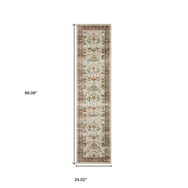 8' Ivory Oriental Distressed Runner Rug