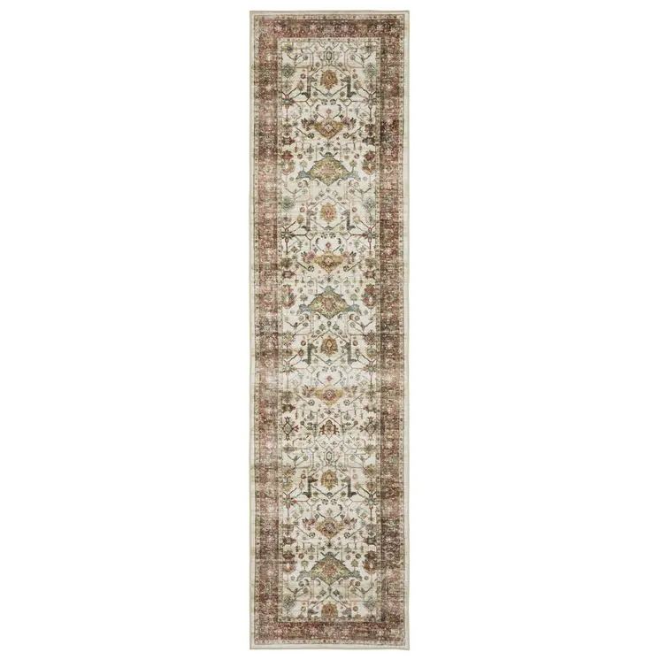 8' Ivory Oriental Distressed Runner Rug