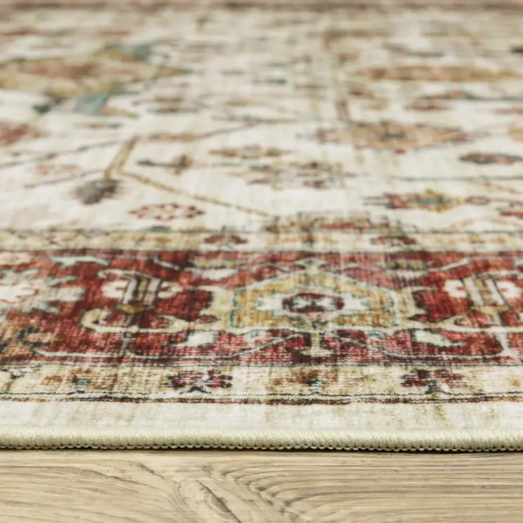 8' Ivory Oriental Distressed Runner Rug