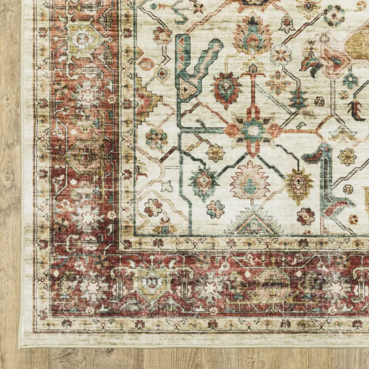 8' Ivory Oriental Distressed Runner Rug