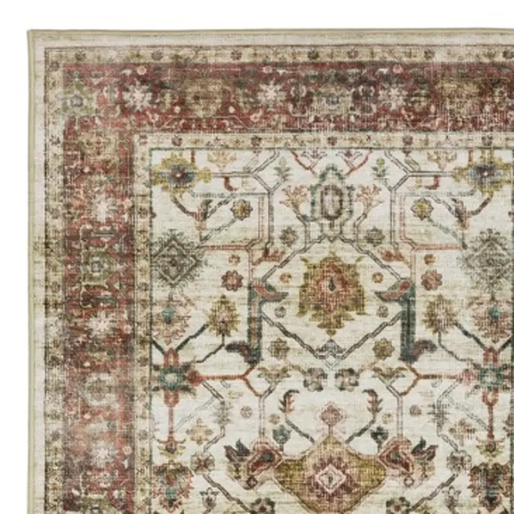 8' Ivory Oriental Distressed Runner Rug
