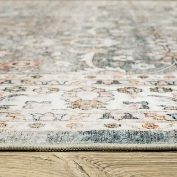 8' Gray And Ivory Oriental Distressed Runner Rug