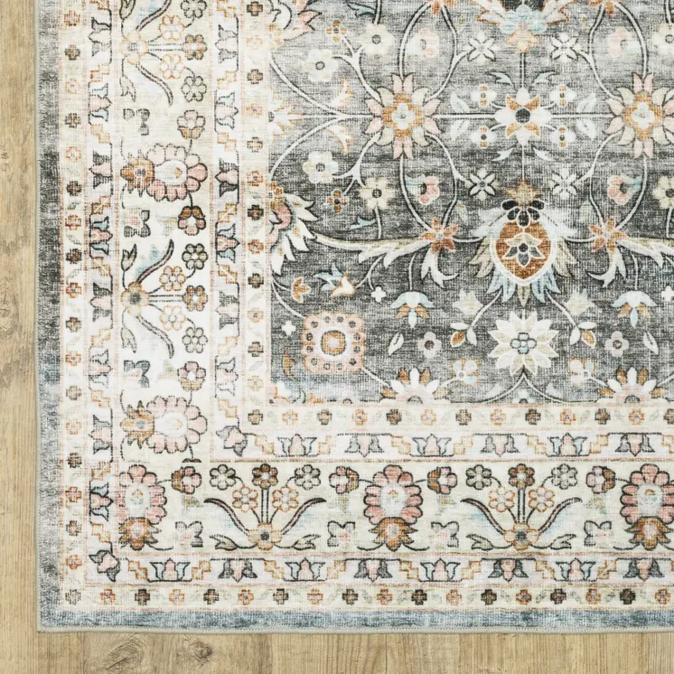 8' Gray And Ivory Oriental Distressed Runner Rug