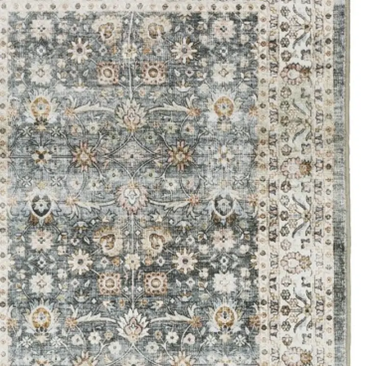 8' Gray And Ivory Oriental Distressed Runner Rug