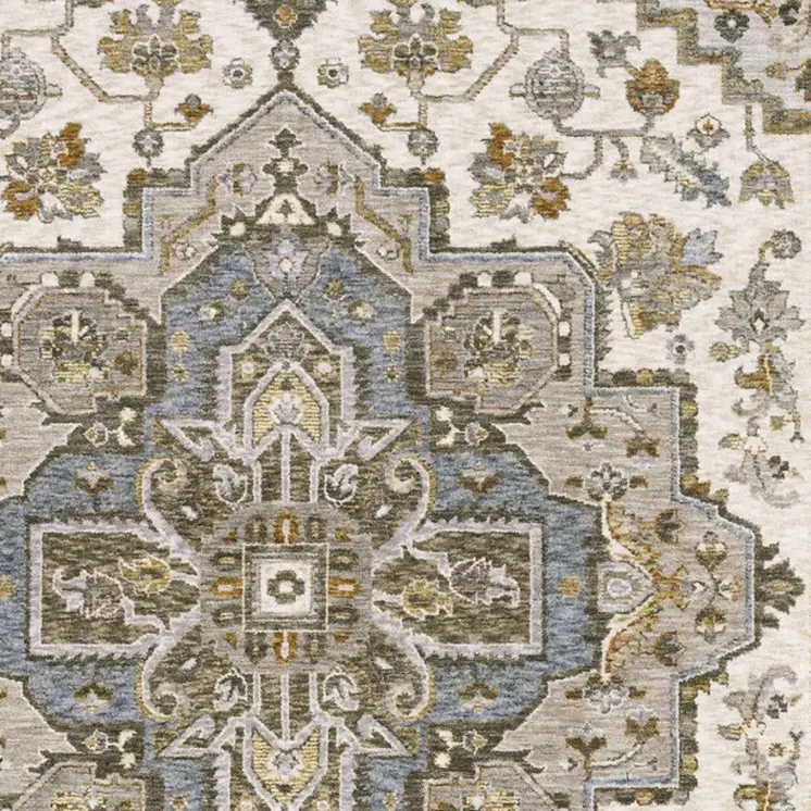 3' X 5' Ivory And Gold Medallion Distressed Area Rug With Fringe
