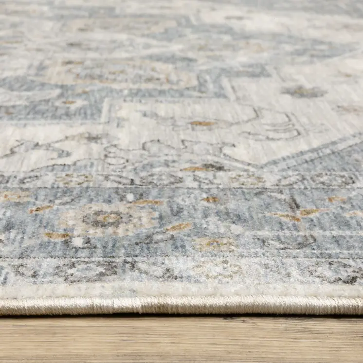3' X 5' Blue And Ivory Medallion Distressed Area Rug With Fringe