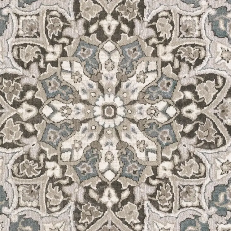 4' X 6' Gray And Blue Medallion Area Rug