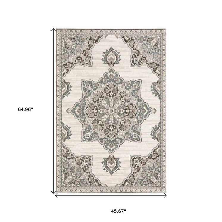 4' X 6' Gray And Blue Medallion Area Rug