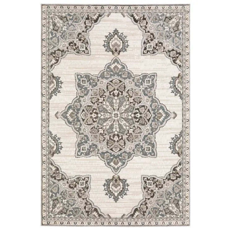 4' X 6' Gray And Blue Medallion Area Rug