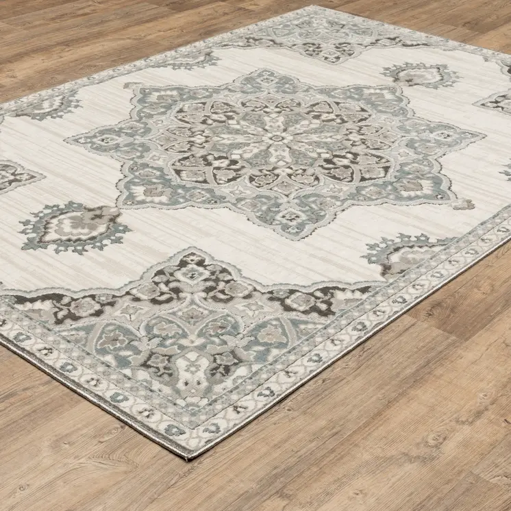 4' X 6' Gray And Blue Medallion Area Rug