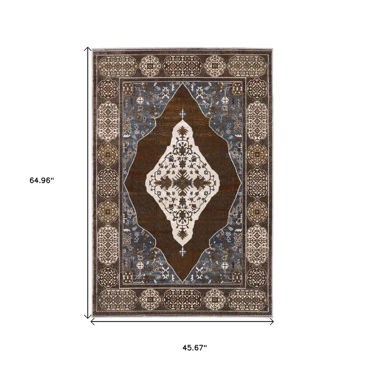 4' X 6' Gray And Blue Medallion Area Rug