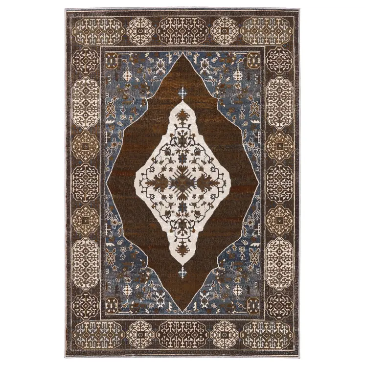 4' X 6' Gray And Blue Medallion Area Rug