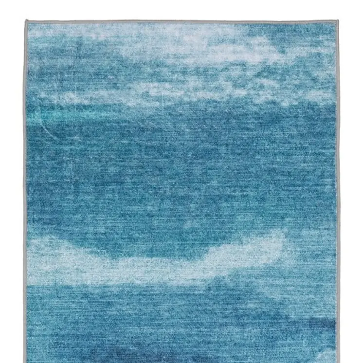 8' Sky Blue And Ivory Abstract Distressed Runner Rug