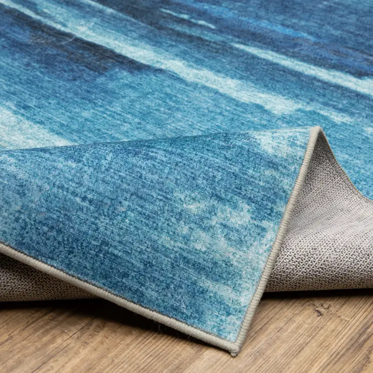 8' Sky Blue And Ivory Abstract Distressed Runner Rug