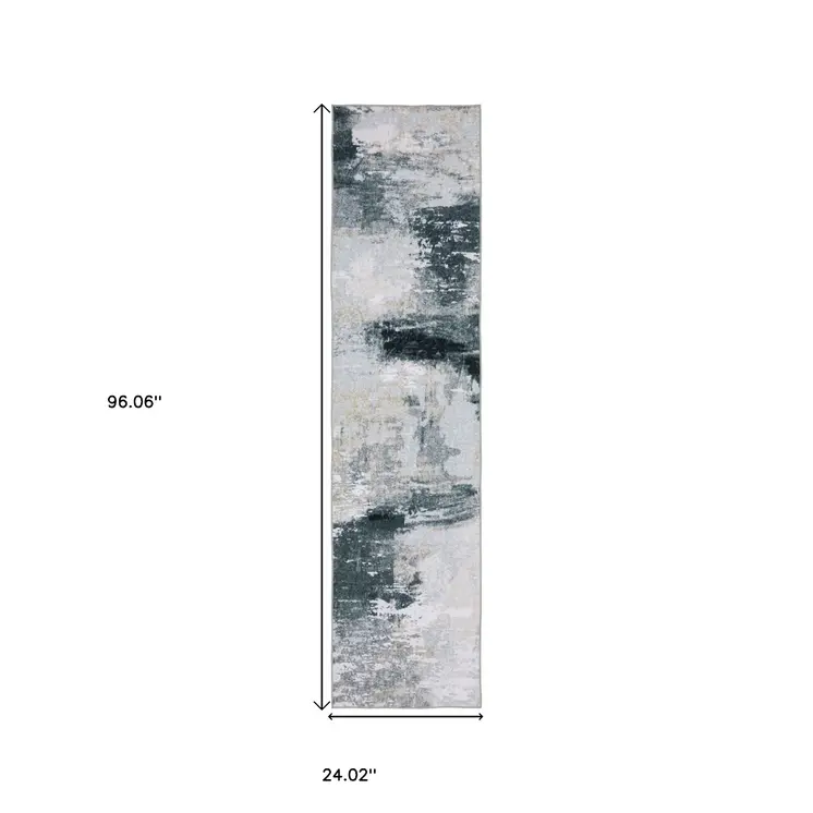 8' Ivory And Gray Abstract Distressed Runner Rug