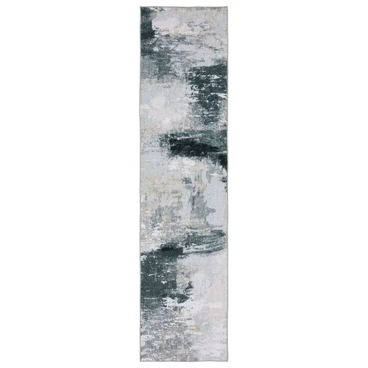 8' Ivory And Gray Abstract Distressed Runner Rug