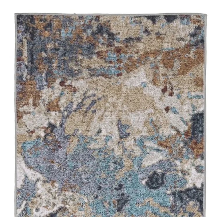 8' Blue And Rust Abstract Distressed Runner Rug