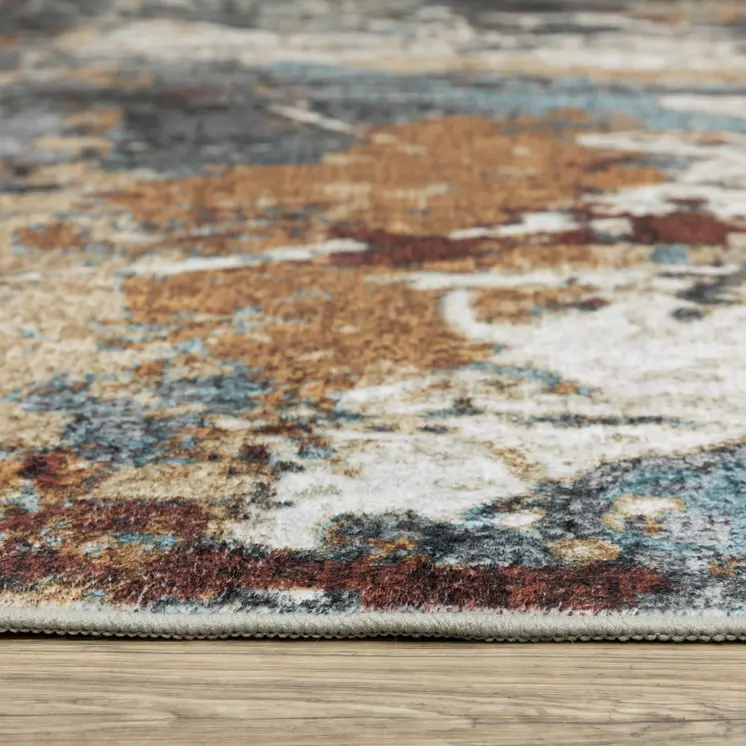 8' Blue And Rust Abstract Distressed Runner Rug