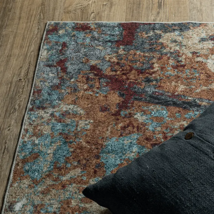 8' Blue And Rust Abstract Distressed Runner Rug