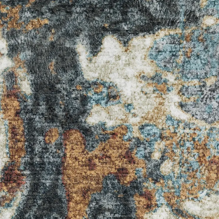 8' Blue And Rust Abstract Distressed Runner Rug