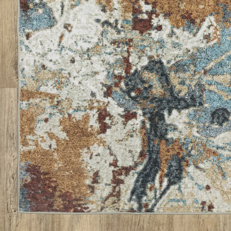 8' Blue And Rust Abstract Distressed Runner Rug