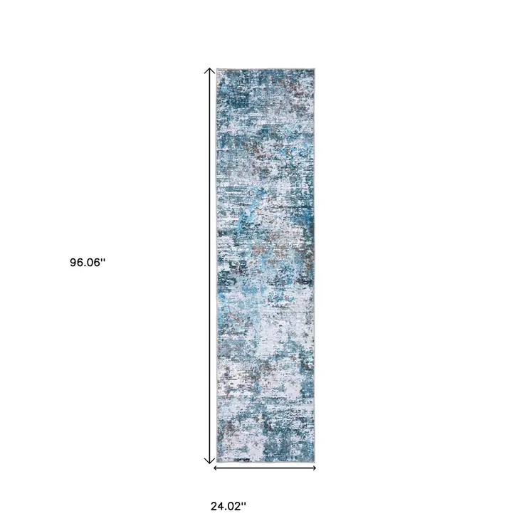 8' Ivory Abstract Distressed Runner Rug