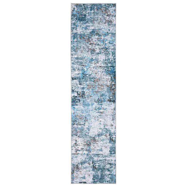 8' Ivory Abstract Distressed Runner Rug