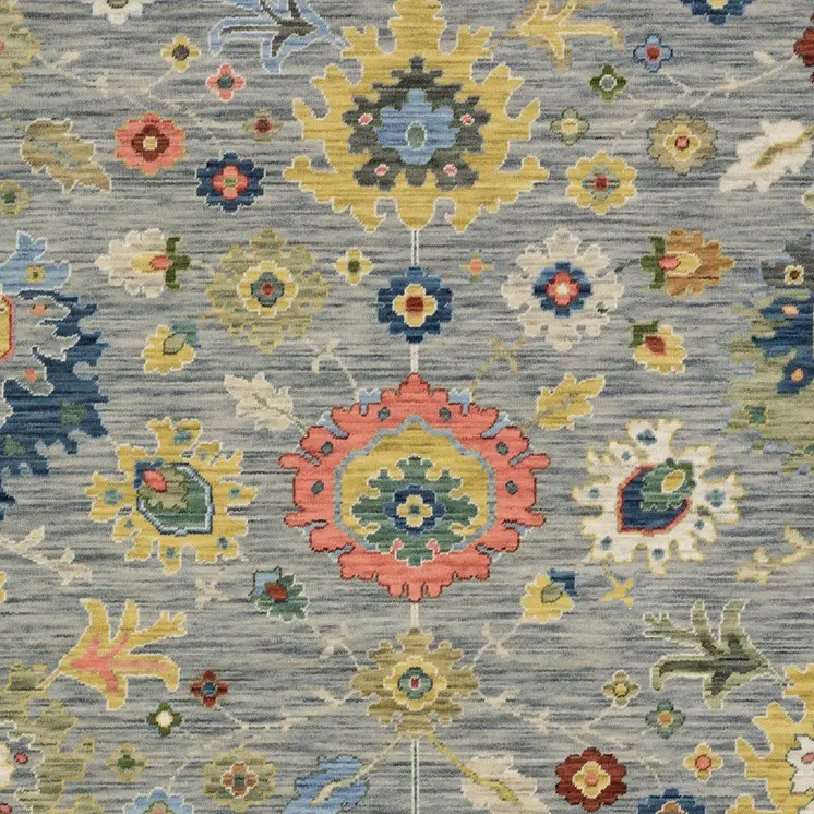 3' X 5' Gray Yellow And Blue Oriental Area Rug With Fringe