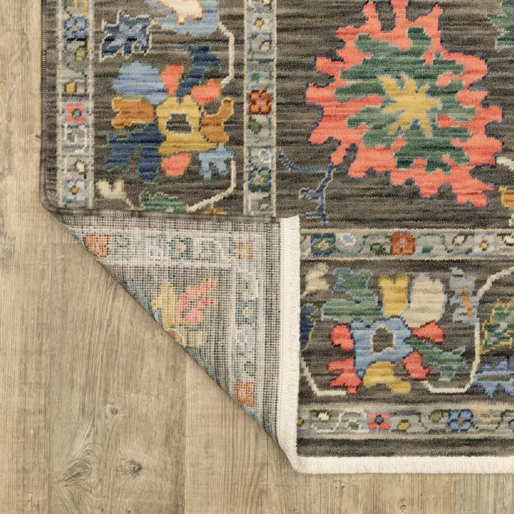 3' X 5' Gray Yellow And Blue Oriental Area Rug With Fringe