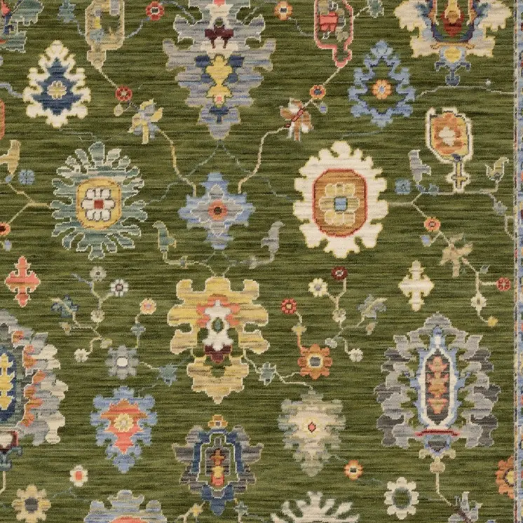 3' X 5' Green Gray And Light Blue Oriental Area Rug With Fringe