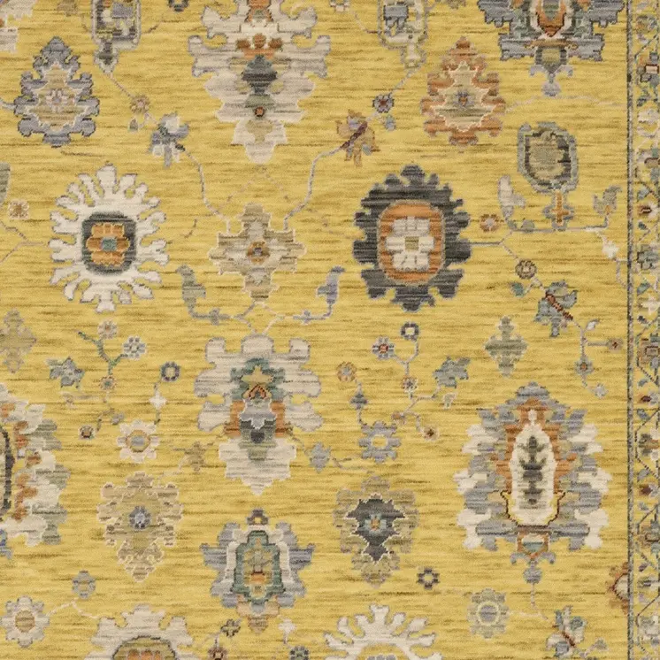 3' X 5' Yellow Ivory And Gray Oriental Area Rug With Fringe