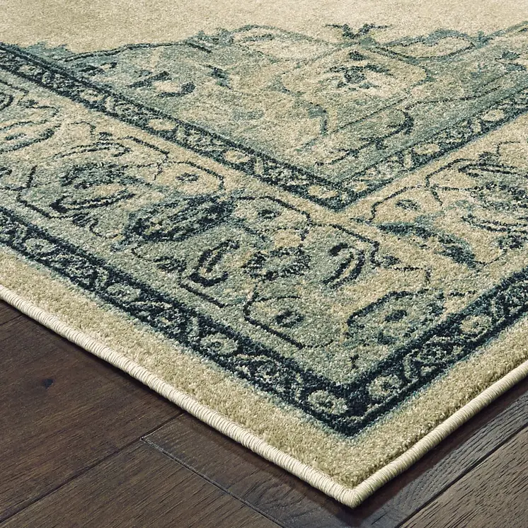 2' X 3' Ivory And Blue Oriental Area Rug
