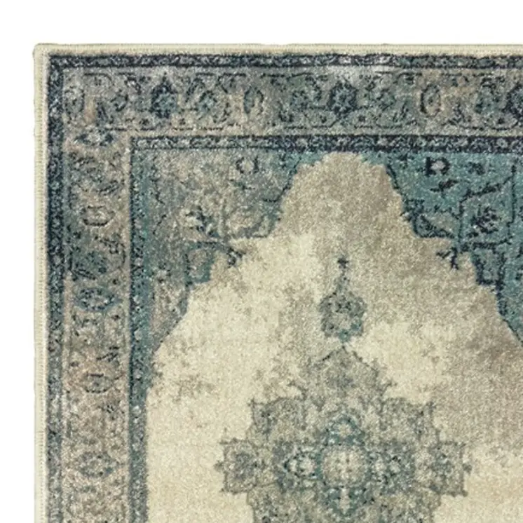 2' X 3' Ivory And Blue Oriental Area Rug