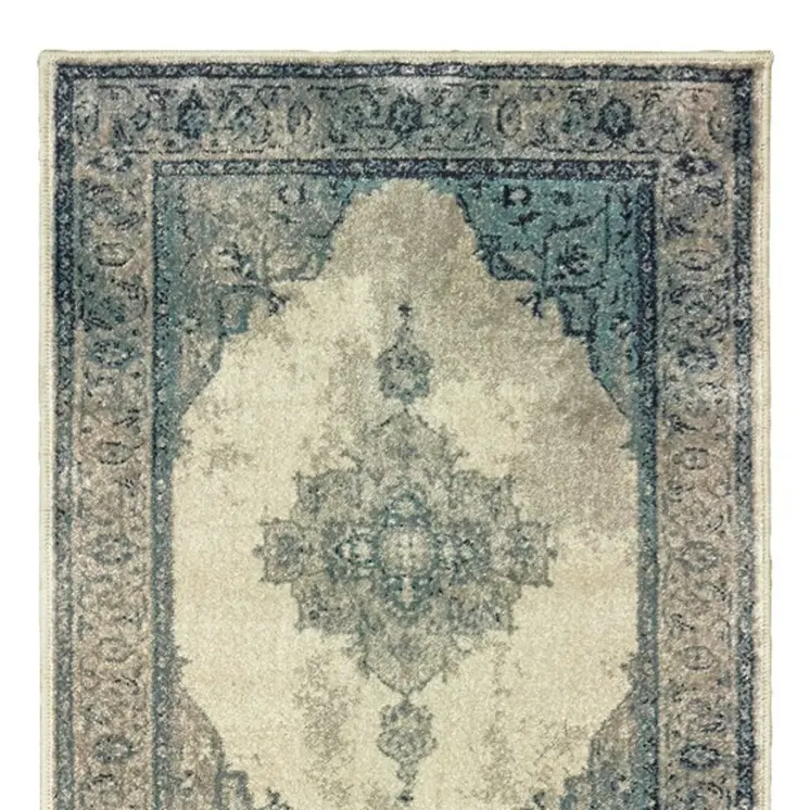 2' X 3' Ivory And Blue Oriental Area Rug