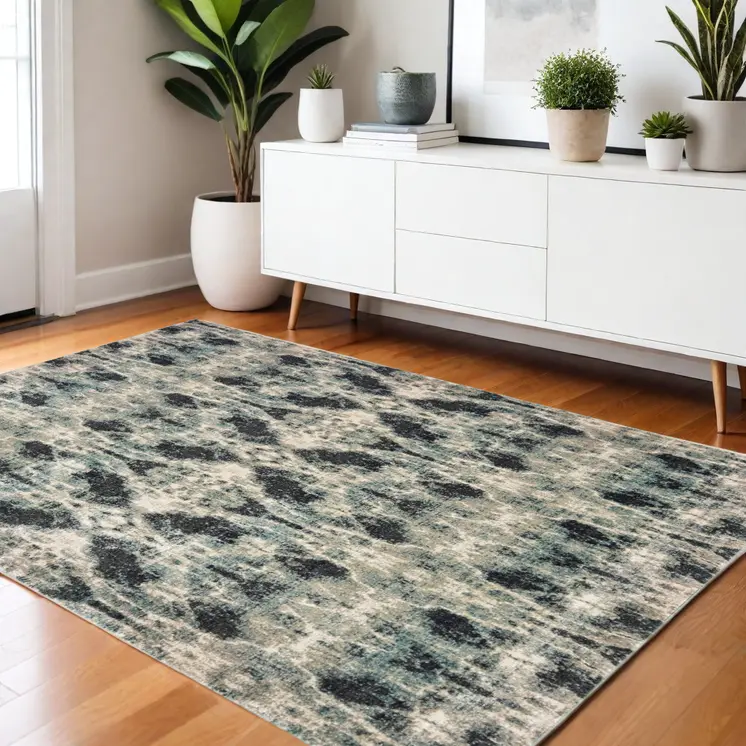 4' X 6' Gray And Blue Abstract Area Rug