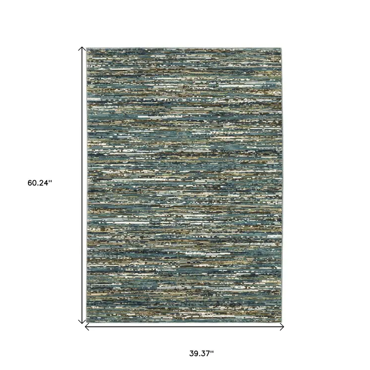 3' X 5' Blue Brown And Ivory Striped Area Rug
