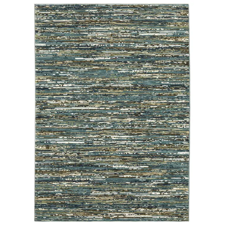 3' X 5' Blue Brown And Ivory Striped Area Rug