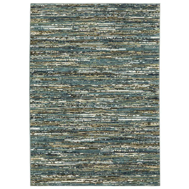 3' X 5' Blue Brown And Ivory Striped Area Rug