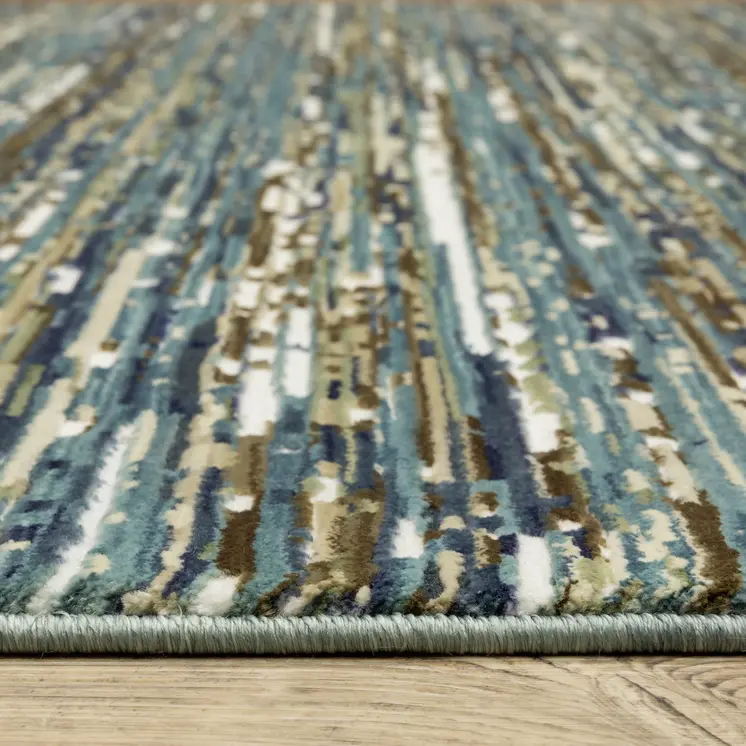 8' Blue Brown And Ivory Striped Runner Rug
